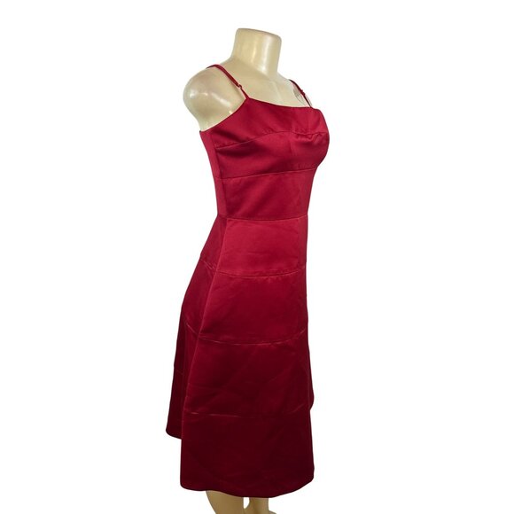 BCBGMAXAZRIA Red Sleeveless Satin Spaghetti Strap Midi Dress Sz 6 - Picture 2 of 7